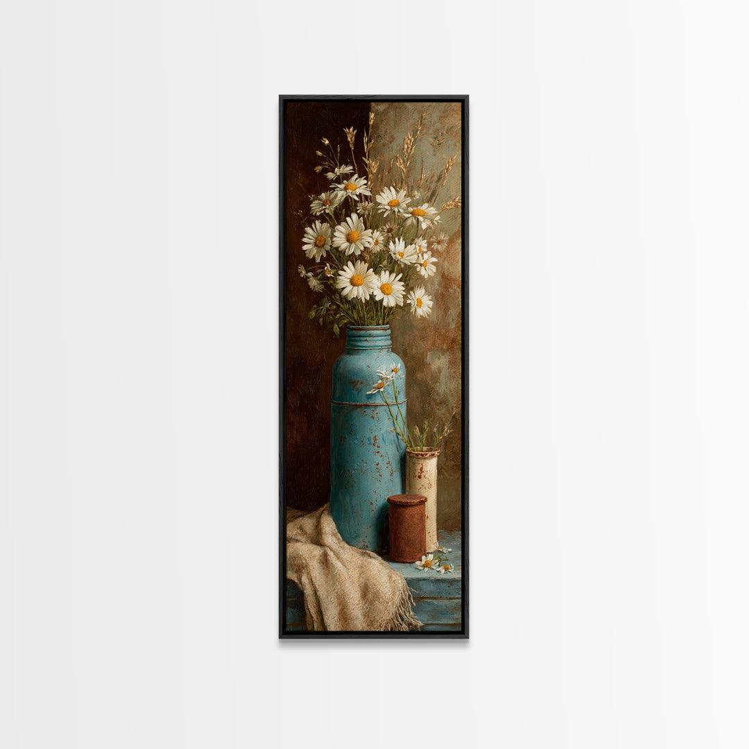 Milk Can and Daisies Rustic Still Life Canvas Print, Country Art, French Country, Farmhouse Decor, Fine Art, Country, COU-1x3-49