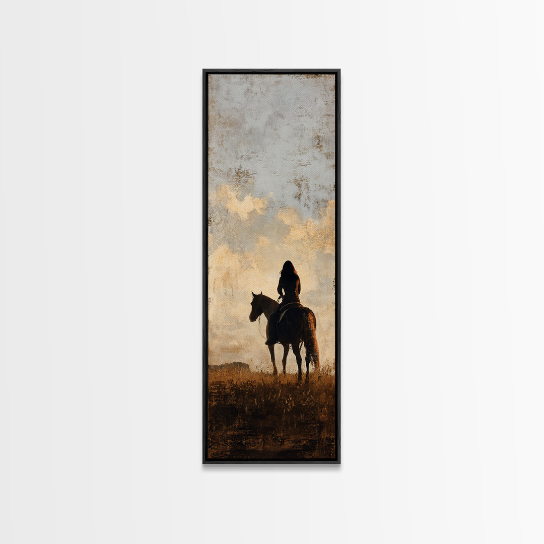 Horse and Rider Silhouette at Dusk Canvas Print, Country Art, Farmhouse Wall Art, Farmhouse Decor, Fine Art, Country, COU-1x3-5