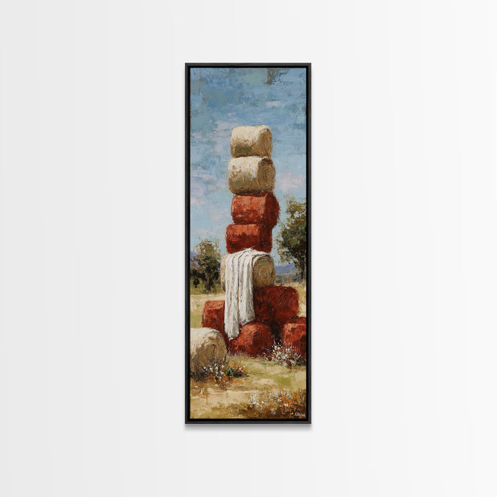 Hay Bales in Late Afternoon Sun Canvas Print, Country Art, Original Painting, Farmhouse Decor, Country, Farmhouse Wall Decor, COU-1x3-56
