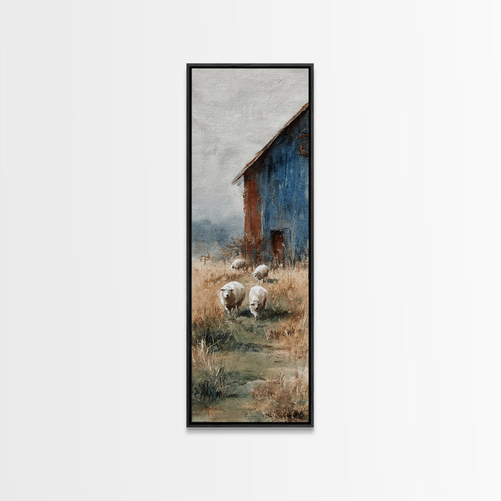 Watercolor Sheep in a Green Pasture Canvas Print, Country Art, Large Wall Art, Farmhouse Decor, Country, Eclectic Wall Art, COU-1x3-59