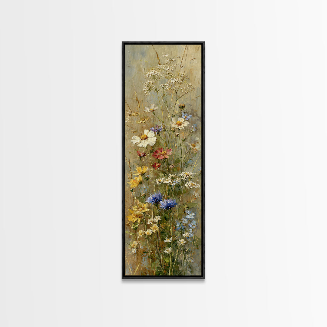Wildflower Meadow Beside an Old Fence Framed Canvas Print, Country Art, Wall Decor, Farmhouse Decor, Oil Painting, Country, COU-1x3-62