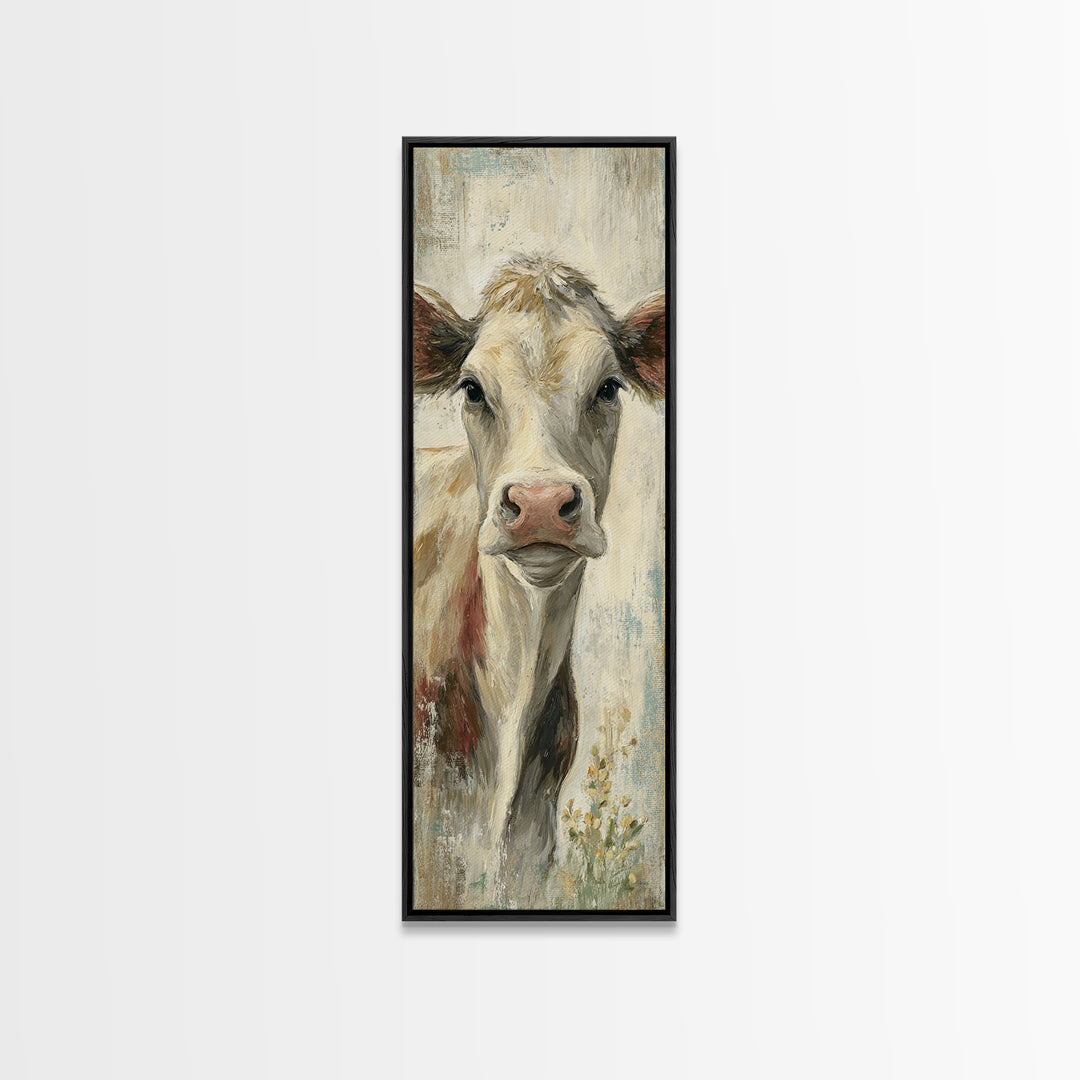 Cow Portrait with Gentle Farmhouse Personality Framed Canvas Print, Country Art, Digital Wall Art, Farmhouse Decor, Country, COU-1x3-64