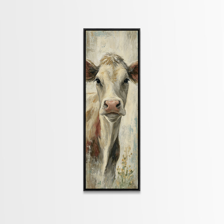 Cow Portrait with Gentle Farmhouse Personality Framed Canvas Print, Country Art, Digital Wall Art, Farmhouse Decor, Country, COU-1x3-64