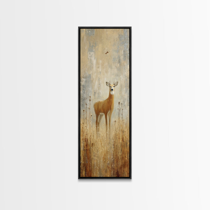 Deer Crossing a Misty Morning Field Framed Canvas Print, Country Art, Farmhouse Wall Decor, Farmhouse Decor, Fine Art, Country, COU-1x3-71