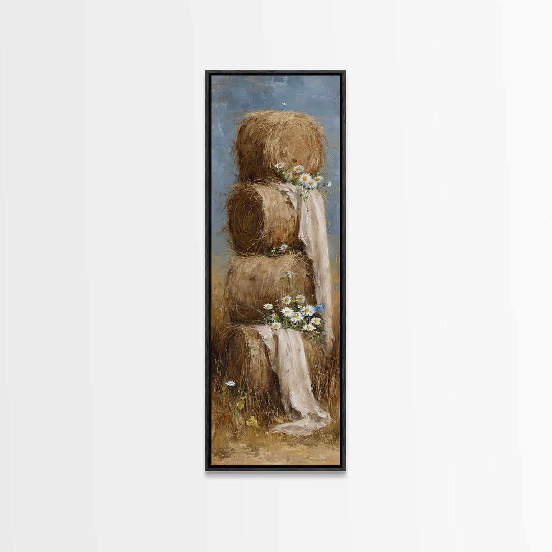 Hay Bales in Late Afternoon Sun Framed Canvas Print, Country Art, Fine Art Print, Farmhouse Decor, Fine Art, Country, COU-1x3-8
