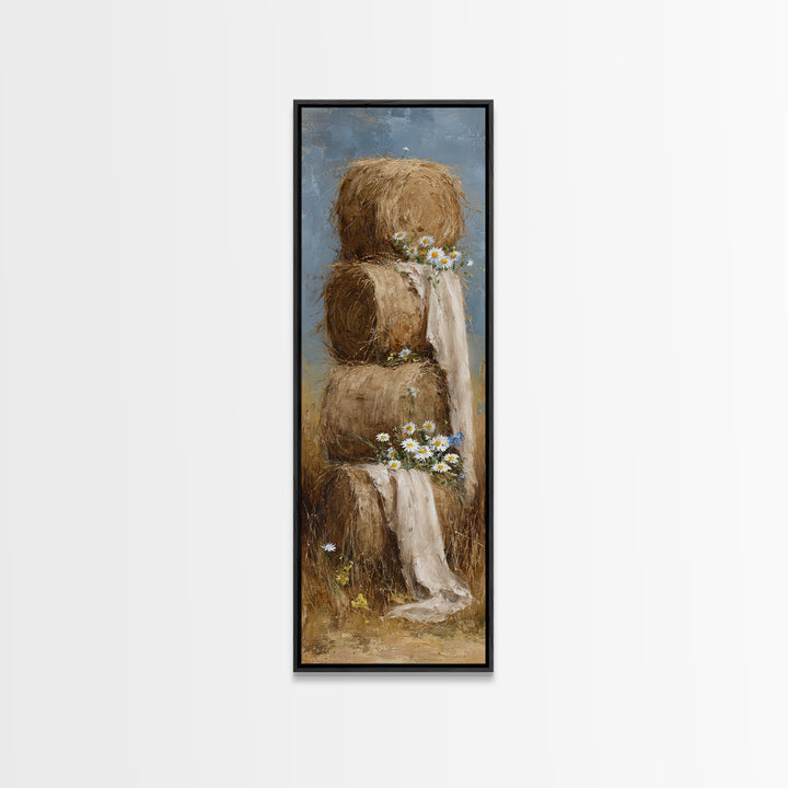 Hay Bales in Late Afternoon Sun Framed Canvas Print, Country Art, Fine Art Print, Farmhouse Decor, Fine Art, Country, COU-1x3-8