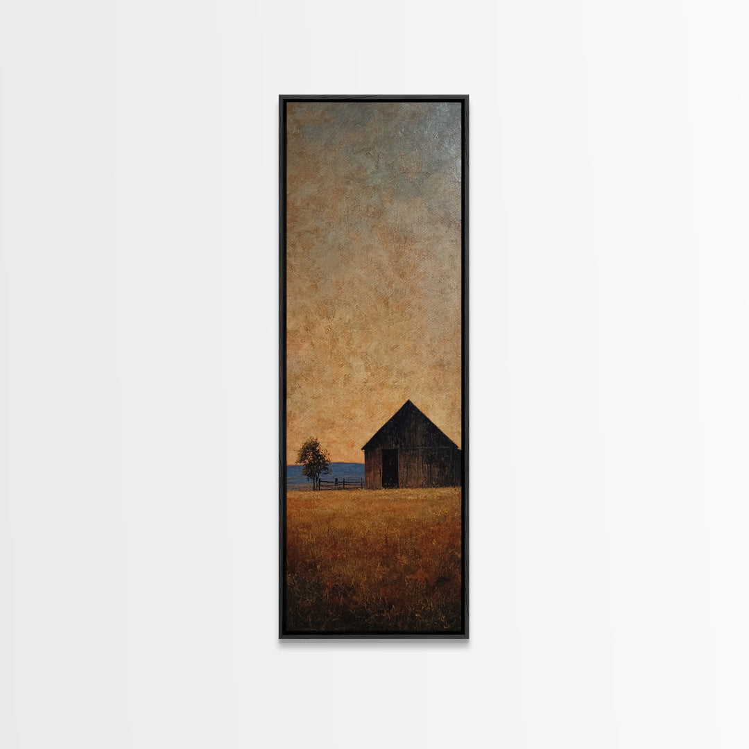 Rustic Barn Silhouette Framed Canvas Print, Country Art, Eclectic Wall Art, Farmhouse Decor, Fine Art, Country, Boho Decor, COU-1x3-87