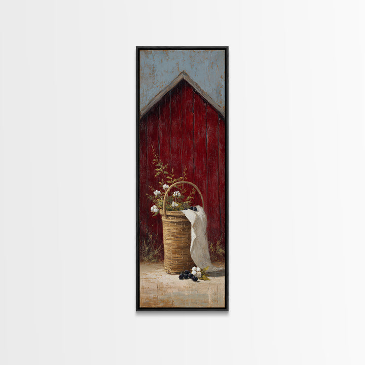 Blackberry Basket with Linen Cloth Canvas Print, Country Art, Wall Decor, Farmhouse Decor, Abstract Art, Country, Wall Art, COU-1x3-9