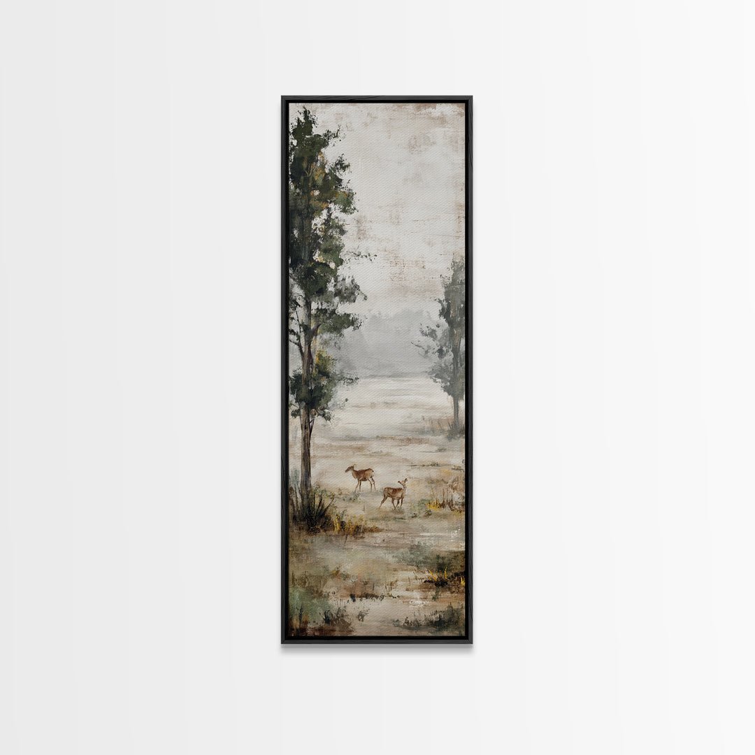 Deer Crossing a Misty Morning Field Canvas Print, Country Art, French Country, Farmhouse Decor, Fine Art, Country, Luxury Decor, COU-1x3-95