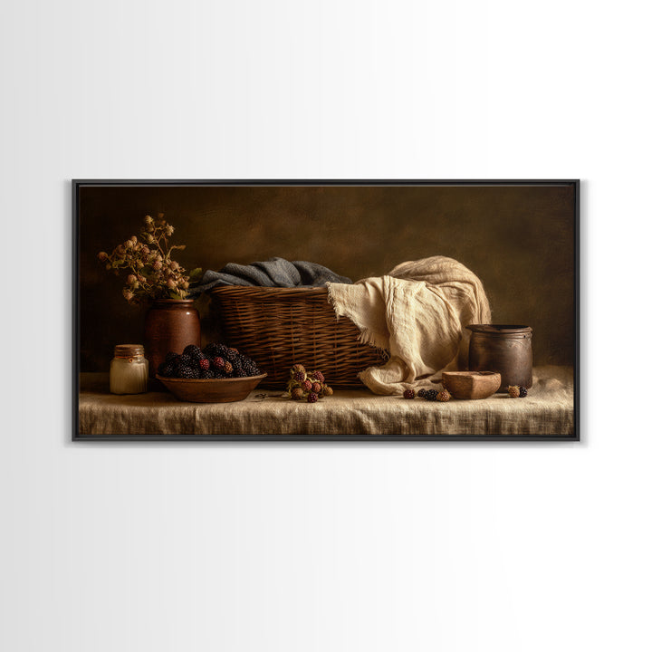 Blackberry Basket with Linen Cloth Canvas Print, Country Art, Contemporary Art, Farmhouse Decor, Abstract Art, Country, COU-2x1-17
