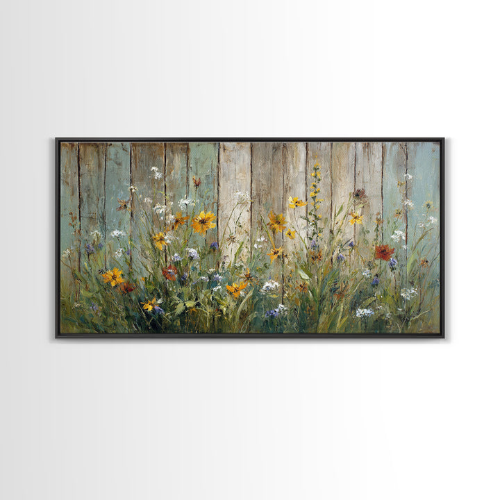 Wildflower Meadow Beside an Old Fence Canvas Print, Country Art, Statement Artwork, Farmhouse Decor, Fine Art, Country, COU-2x1-22