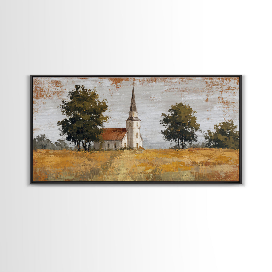 Country Church Steeple Beyond Trees Canvas Print, Country Art, Digital Prints, Farmhouse Decor, Oil Painting, Country, COU-2x1-39
