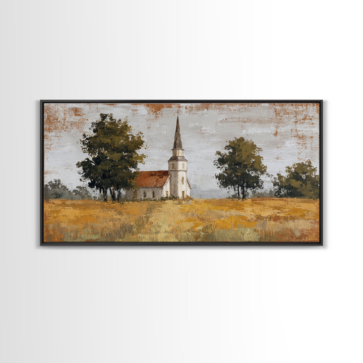 Country Church Steeple Beyond Trees Canvas Print, Country Art, Digital Prints, Farmhouse Decor, Oil Painting, Country, COU-2x1-39