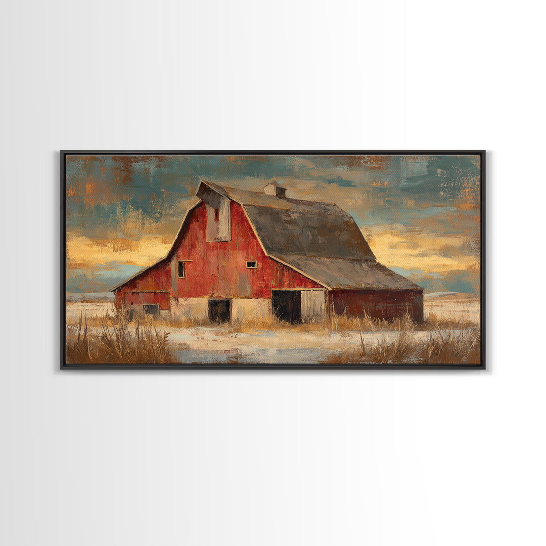 Rustic Barn Silhouette Canvas Print, Country Art, Large Wall Art, Farmhouse Decor, Oil Painting, Country, Eclectic Wall Art, COU-2x1-47