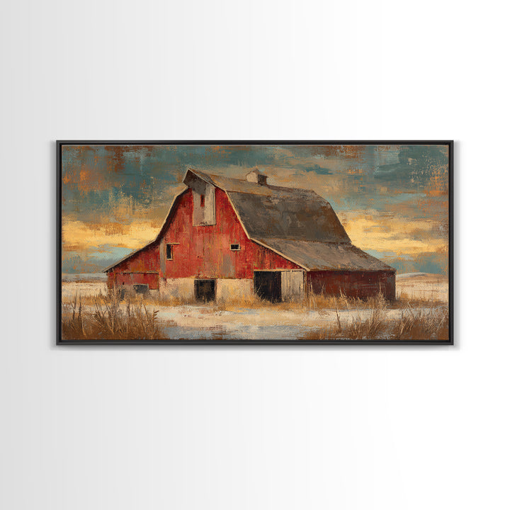 Rustic Barn Silhouette Canvas Print, Country Art, Large Wall Art, Farmhouse Decor, Oil Painting, Country, Eclectic Wall Art, COU-2x1-47