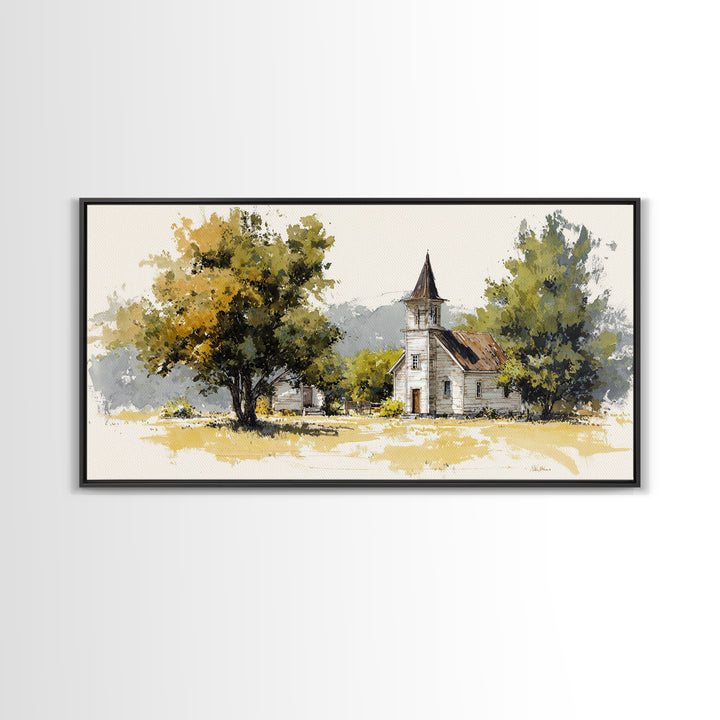 Country Church Steeple Beyond Trees Canvas Print, Country Art, Farmhouse Decor, Country, Gallery Wall Art, Landscape Wall Art, COU-2x1-63