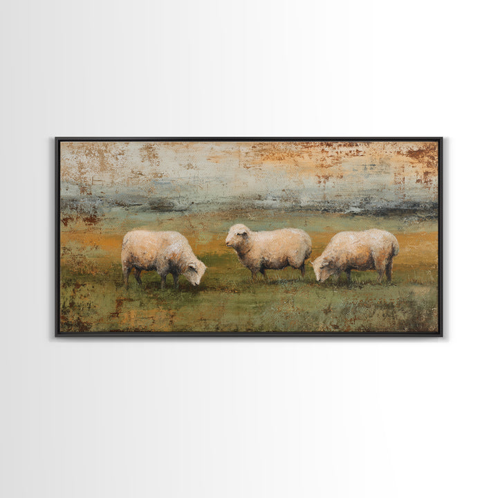 Watercolor Sheep in a Green Pasture Framed Canvas Print, Country Art, Gallery Wall Art, Farmhouse Decor, Fine Art, Country, COU-2x1-67
