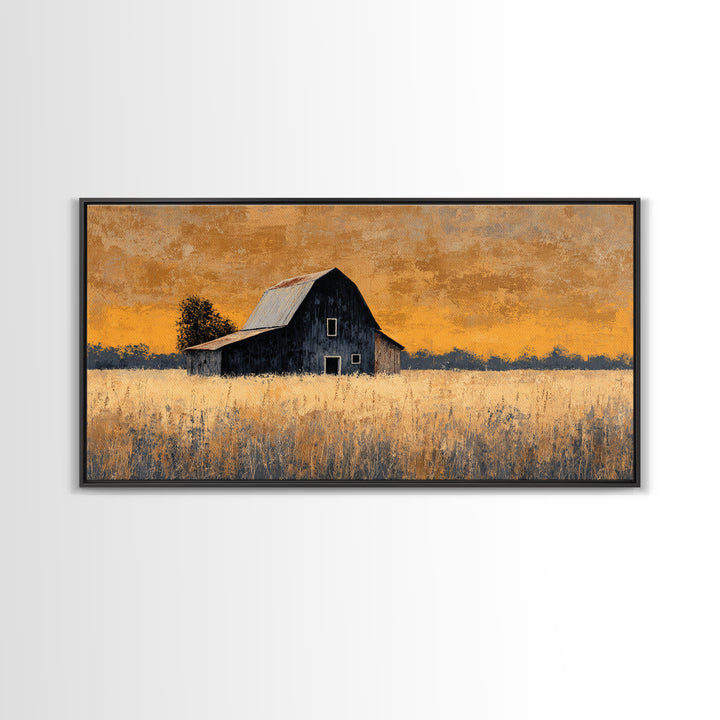 Rustic Barn Silhouette Canvas Print, Country Art, Landscape Painting, Farmhouse Decor, Abstract Art, Country, Statement Artwork, COU-2x1-71