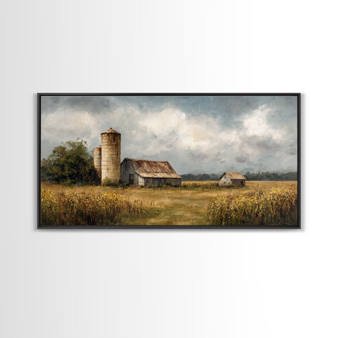 Cornfield under Dramatic Summer Clouds Framed Canvas Print, Country Art, Home Decor, Farmhouse Decor, Fine Art, Country, COU-2x1-86