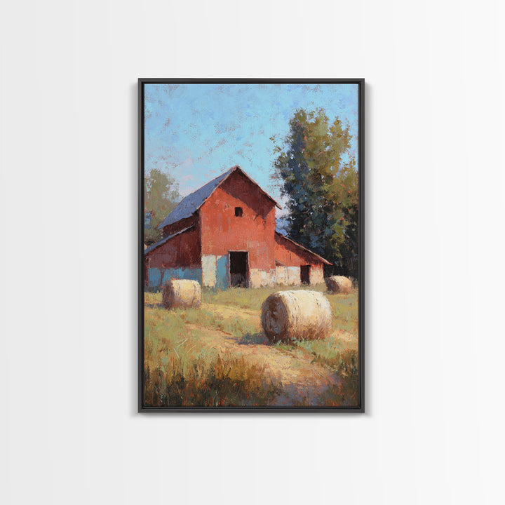 Hay Bales in Late Afternoon Sun Framed Canvas Print, Country Art, Printable Art, Farmhouse Decor, Country, French Country, COU-2x3-28