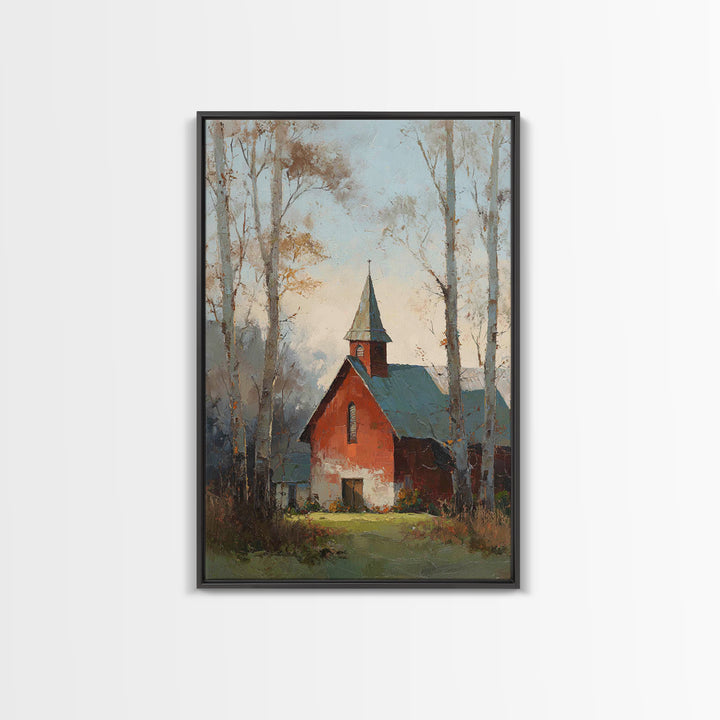 Country Church Steeple Beyond Trees Framed Canvas Print, Country Art, Gallery Wall Art, Farmhouse Decor, Fine Art, Country, COU-2x3-3