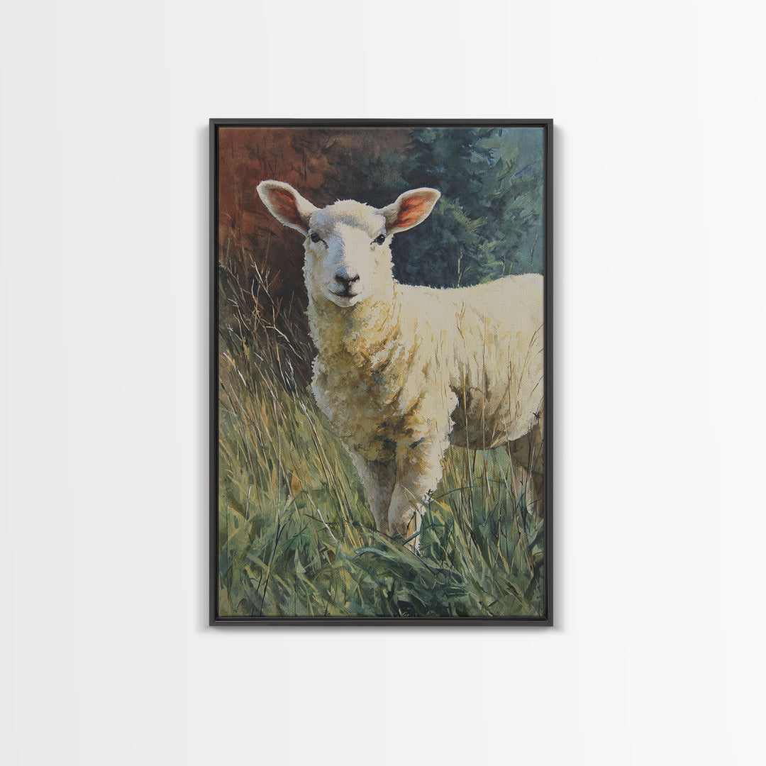 Watercolor Sheep in a Green Pasture Canvas Print, Country Art, Fine Art Print, Farmhouse Decor, Country, Digital Prints, COU-2x3-31
