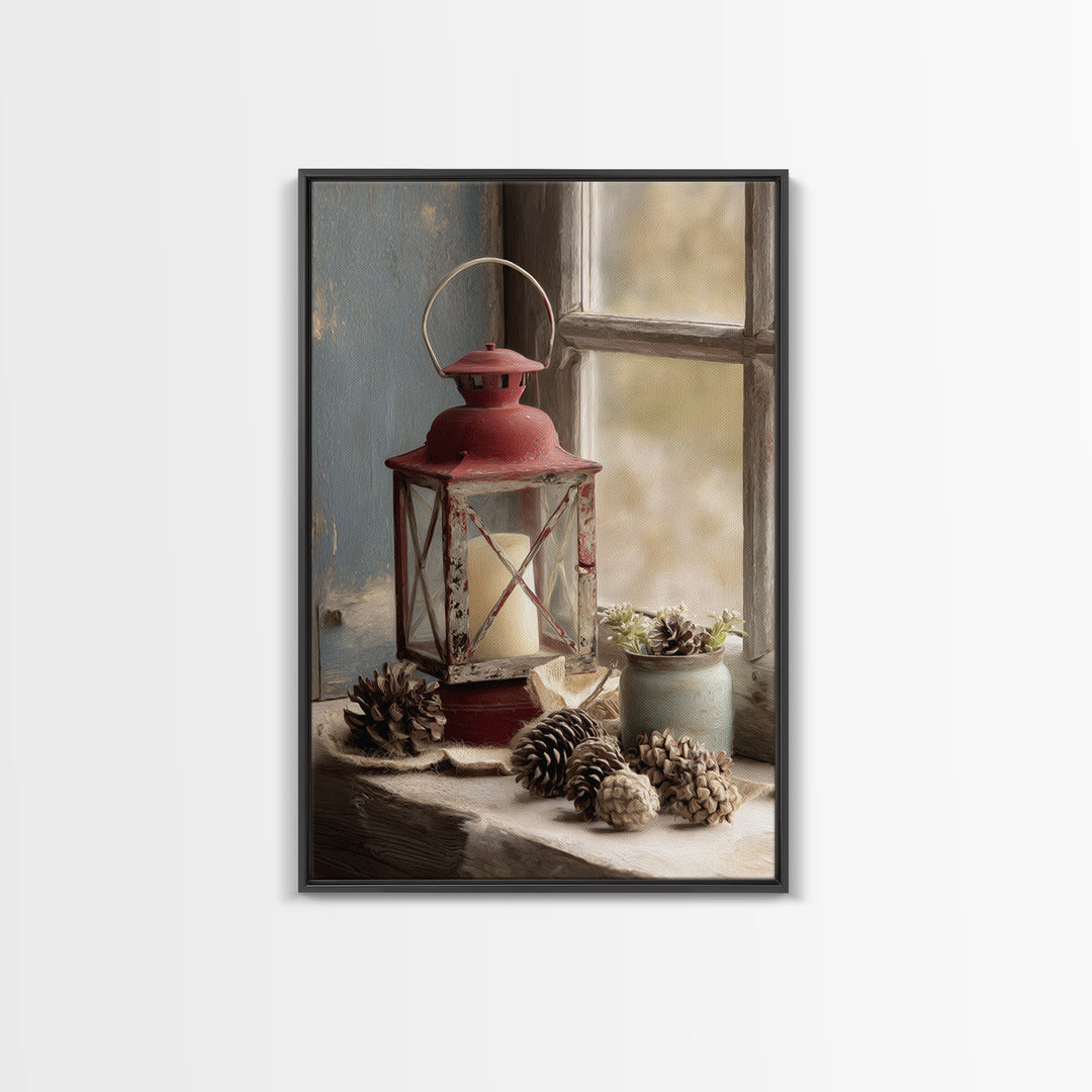 Old Lantern and Pinecones Still Life Canvas Print, Country Art, French Country, Farmhouse Decor, Country, Luxury Decor, COU-2x3-32