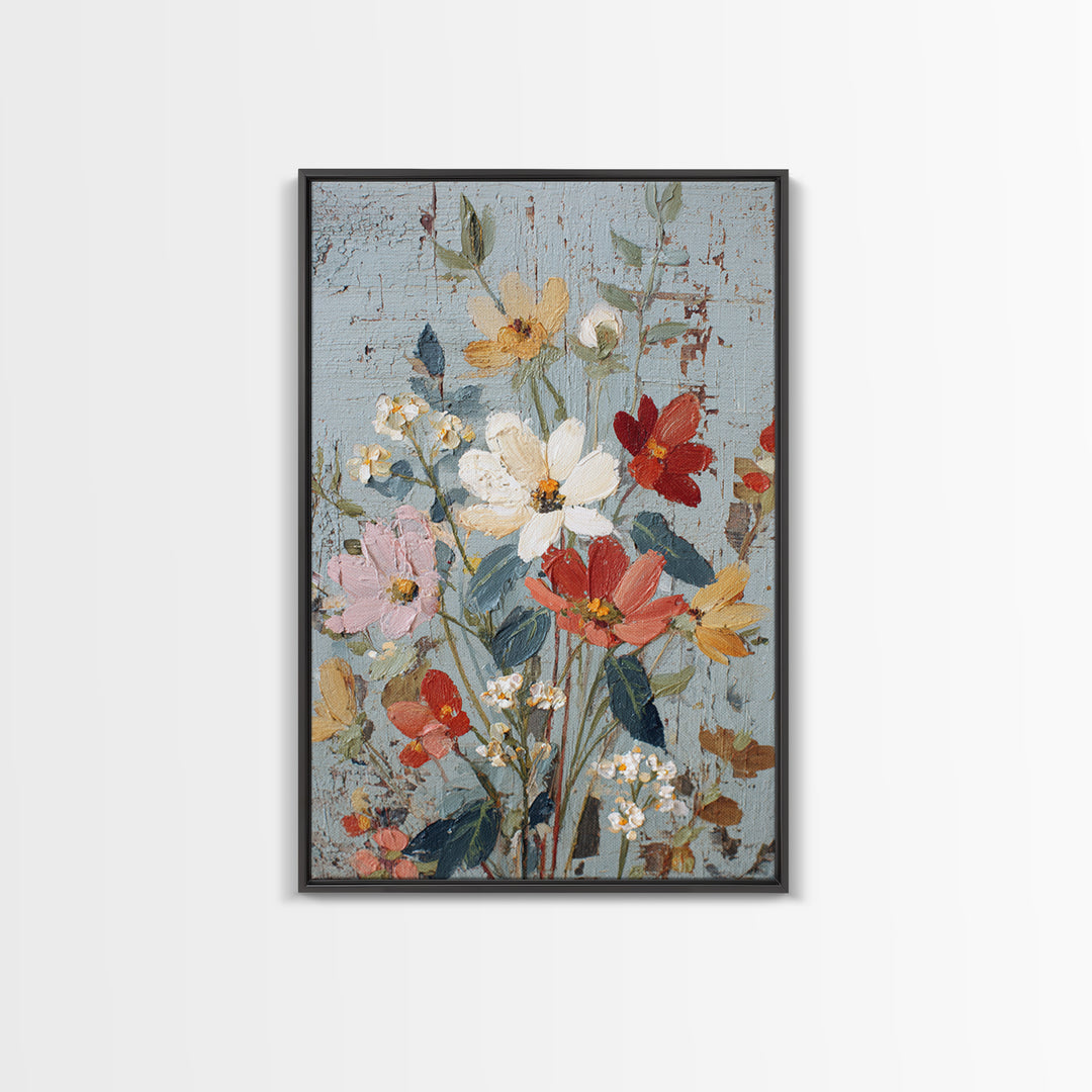 Wildflower Meadow Beside an Old Fence Framed Canvas Print, Country Art, Farmhouse Decor, Watercolor Art, Country, COU-2x3-34