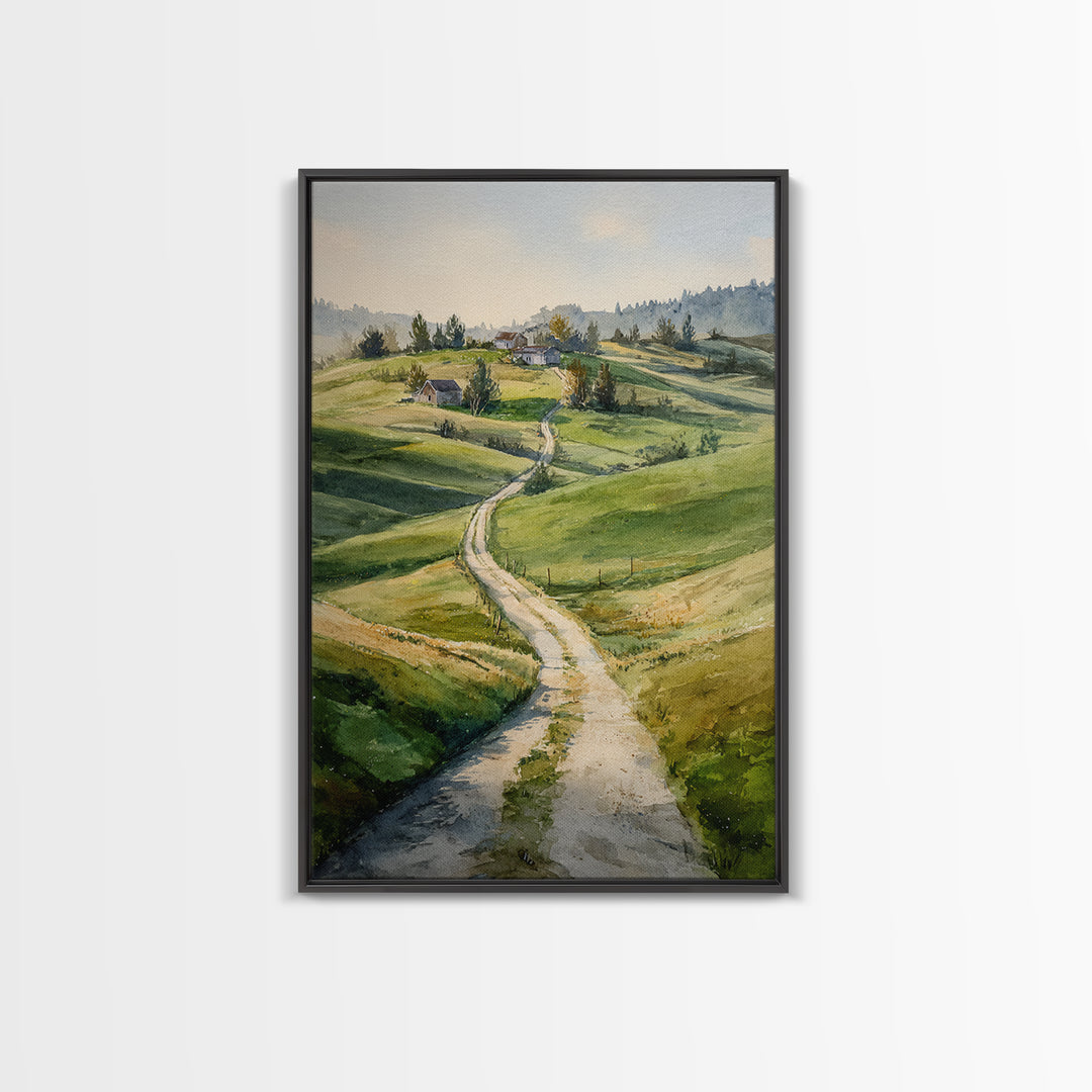 Country Road Disappearing into Green Hills Canvas Print, Country Art, Minimalist Decor, Farmhouse Decor, Fine Art, Country, COU-2x3-39