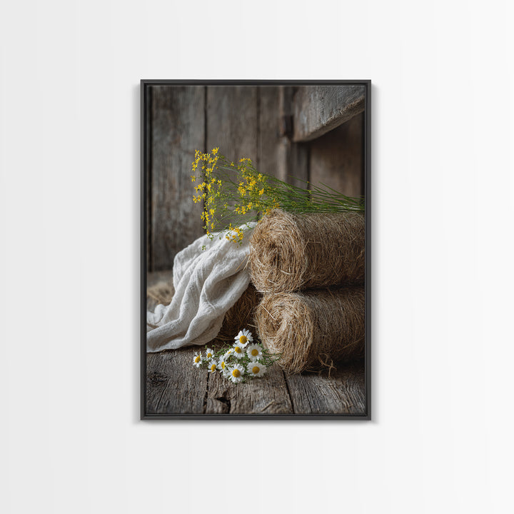 Hay Bales in Late Afternoon Sun Framed Canvas Print, Country Art, Fine Art Print, Farmhouse Decor, Fine Art, Country, COU-2x3-4