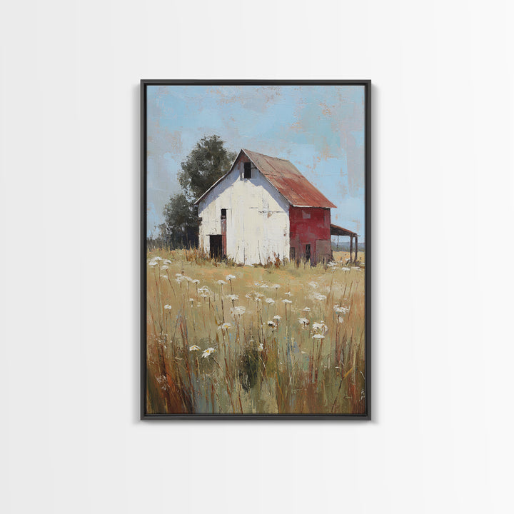 White Farmhouse Surrounded by Tall Grass Canvas Print, Country Art, Home Decor, Farmhouse Decor, Oil Painting, Country, COU-2x3-66