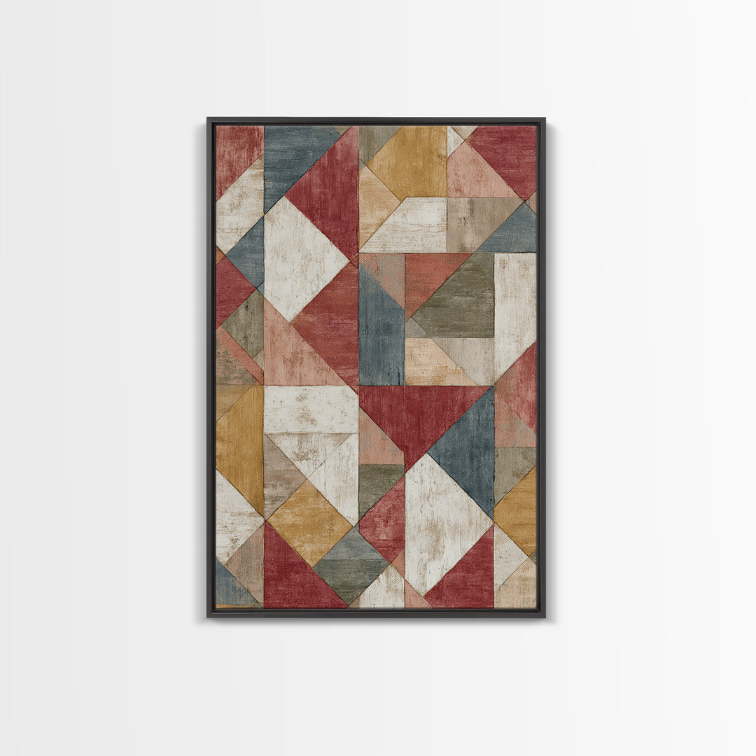 Quilt Geometric Folk Pattern Framed Canvas Print, Country Art, Original Painting, Farmhouse Decor, Fine Art, Country, COU-2x3-68