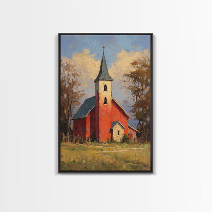 Country Church Steeple Beyond Trees Framed Canvas Print, Country Art, Printable Wall Art, Farmhouse Decor, Fine Art, Country, COU-2x3-75