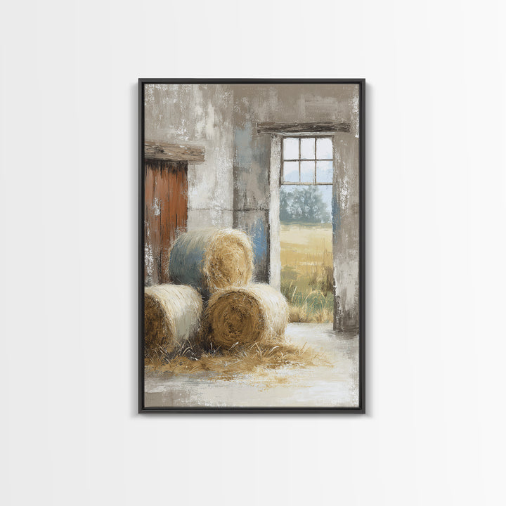 Hay Bales in Late Afternoon Sun Framed Canvas Print, Country Art, Farmhouse Decor, Fine Art, Country, Gallery Wall Art, COU-2x3-76