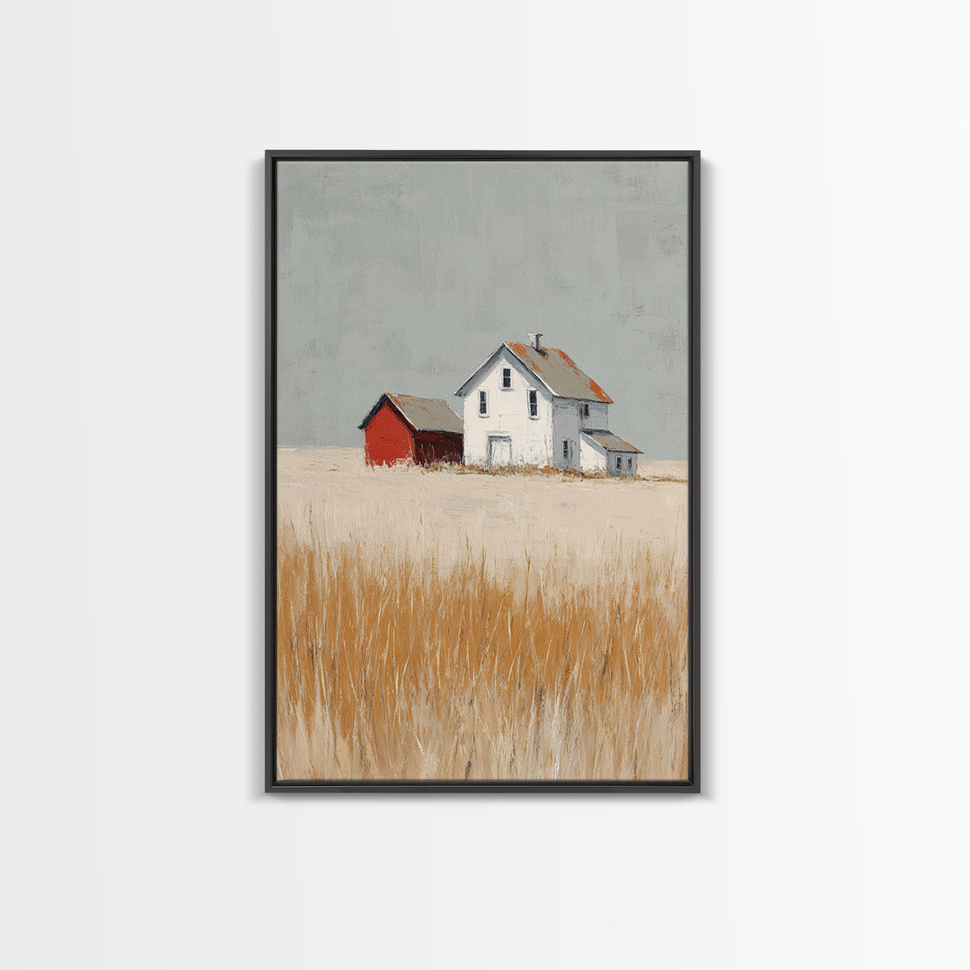 White Farmhouse Surrounded by Tall Grass Framed Canvas Print, Country Art, Printable Wall Art, Farmhouse Decor, Country, COU-2x3-90