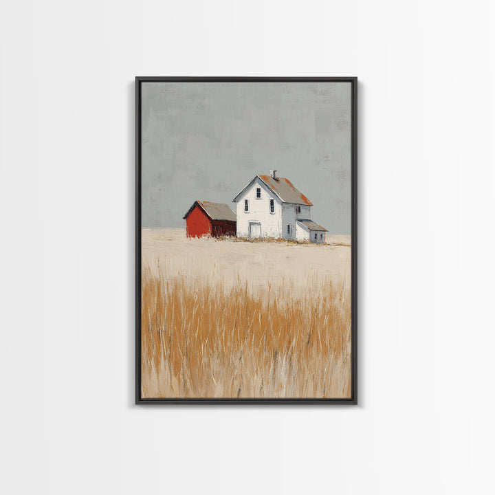 White Farmhouse Surrounded by Tall Grass Framed Canvas Print, Country Art, Printable Wall Art, Farmhouse Decor, Country, COU-2x3-90