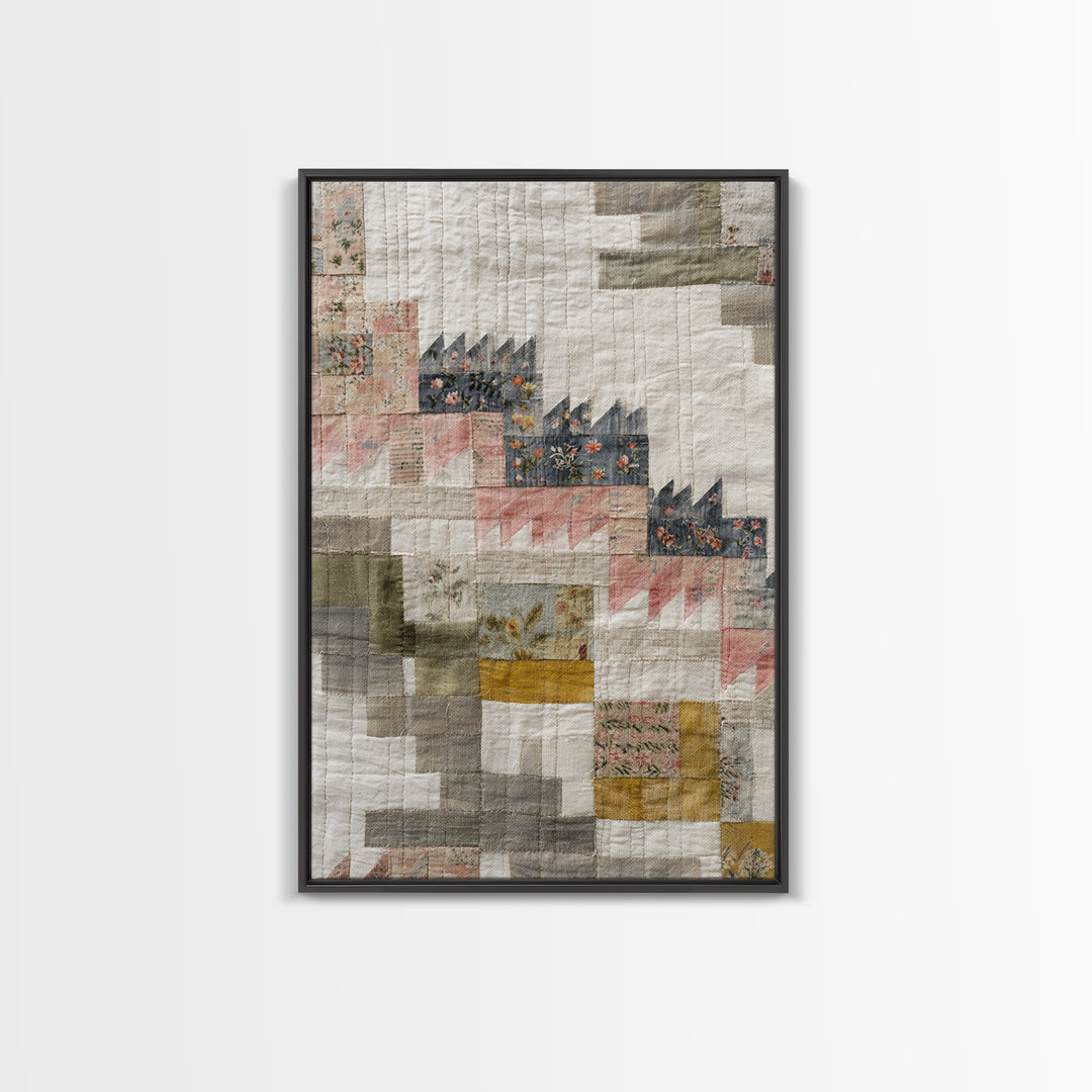 Quilt Geometric Folk Pattern Framed Canvas Print, Country Art, Gallery Decor, Farmhouse Decor, Fine Art, Country, COU-2x3-92