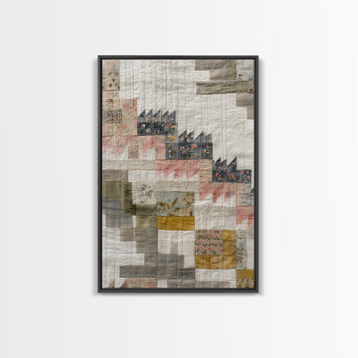 Quilt Geometric Folk Pattern Framed Canvas Print, Country Art, Gallery Decor, Farmhouse Decor, Fine Art, Country, COU-2x3-92