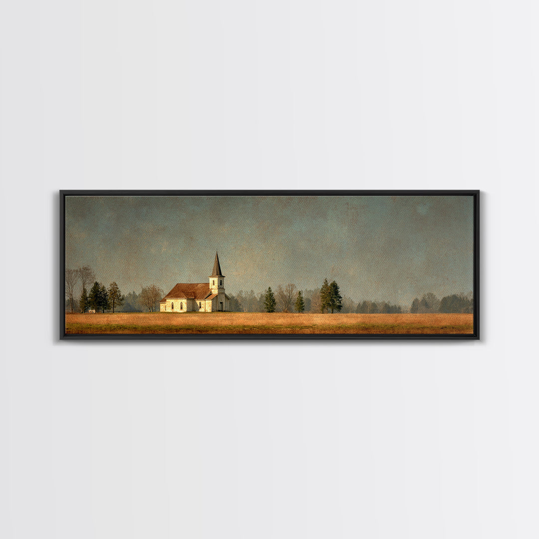 Country Church Steeple Beyond Trees Canvas Print, Country Art, Farmhouse Wall Art, Farmhouse Decor, Watercolor Art, Country, COU-3x1-11
