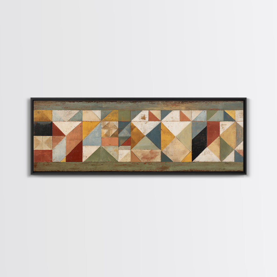 Quilt Geometric Folk Pattern Framed Canvas Print, Country Art, Gallery Wall Art, Farmhouse Decor, Abstract Art, Country, COU-3x1-28