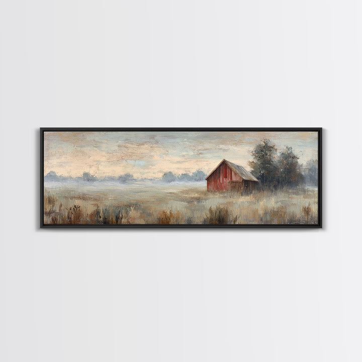 Deer Crossing a Misty Morning Field Canvas Print, Country Art, Gallery Decor, Farmhouse Decor, Fine Art, Country, COU-3x1-3