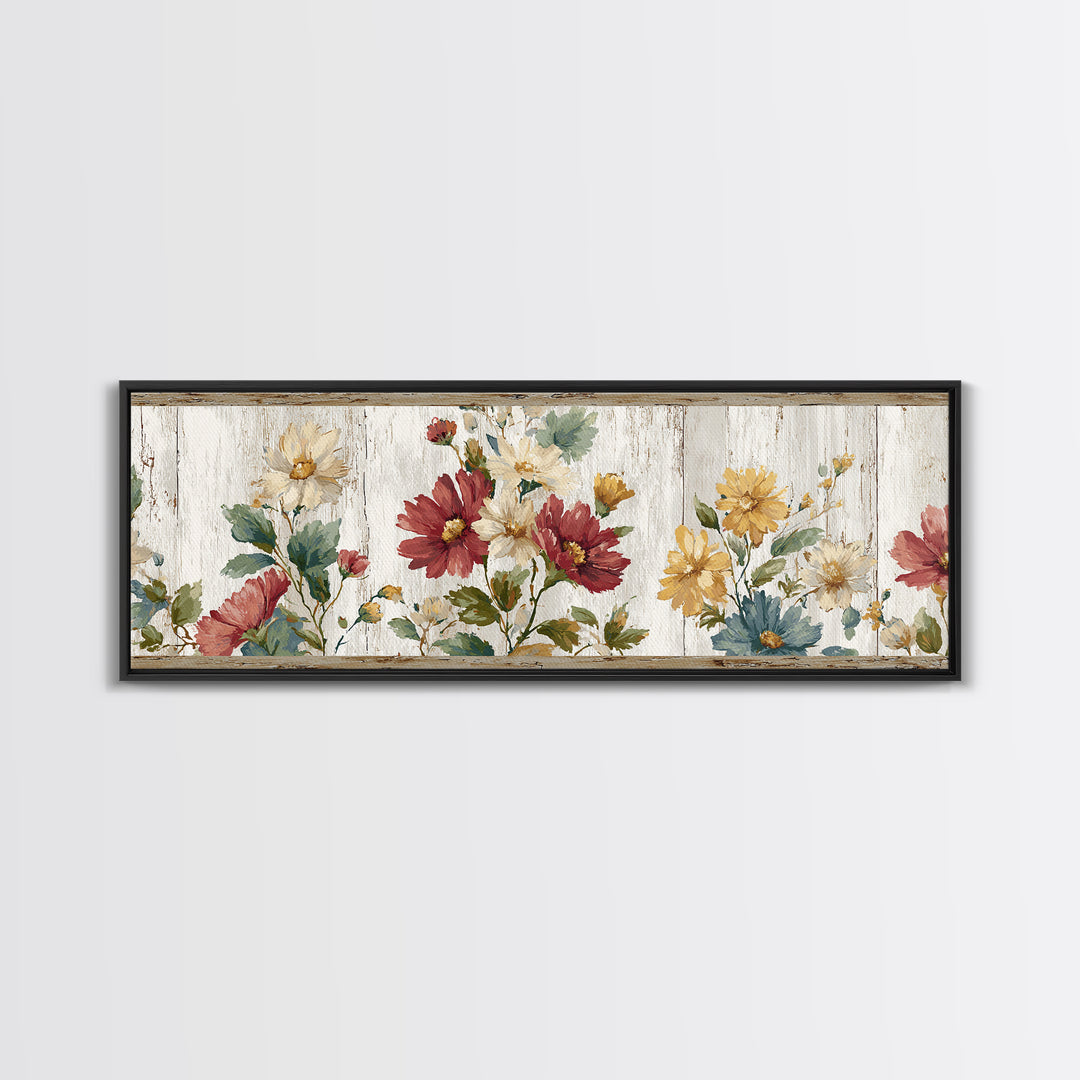 Weathered Boots with Wildflowers Tucked Inside Framed Canvas Print, Country Art, Landscape Wall Art, Farmhouse Decor, Country, COU-3x1-32
