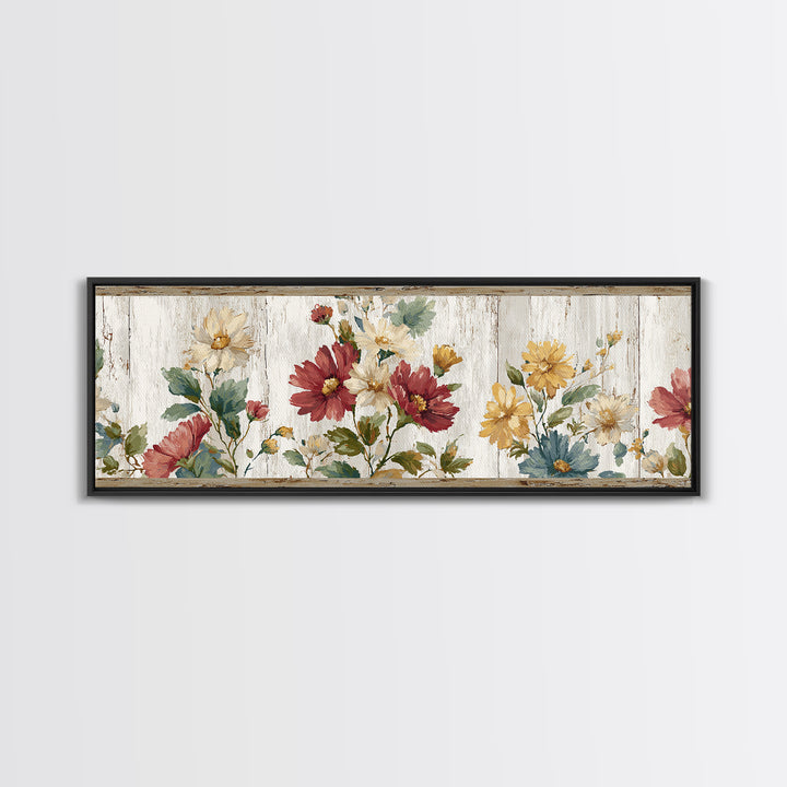 Weathered Boots with Wildflowers Tucked Inside Framed Canvas Print, Country Art, Landscape Wall Art, Farmhouse Decor, Country, COU-3x1-32
