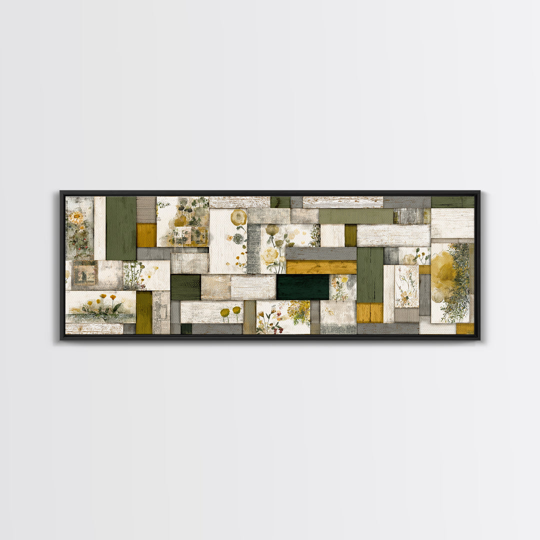 Quilt Geometric Folk Pattern Canvas Print, Country Art, Floral Wall Art, Farmhouse Decor, Abstract Art, Country, Fine Art Print, COU-3x1-4