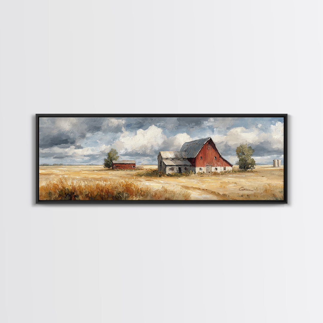 Cornfield under Dramatic Summer Clouds Framed Canvas Print, Country Art, Digital Print, Farmhouse Decor, Fine Art, Country, COU-3x1-58