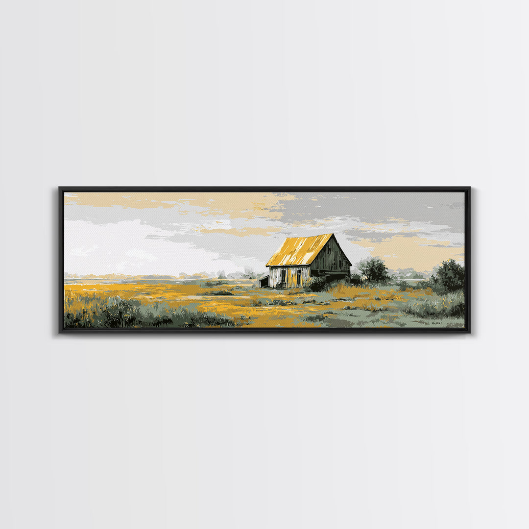 Rustic Barn Silhouette Framed Canvas Print, Country Art, Farmhouse Decor, Abstract Art, Country, Farmhouse Wall Decor, COU-3x1-67