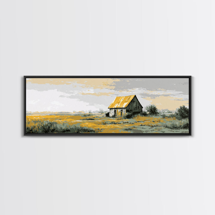 Rustic Barn Silhouette Framed Canvas Print, Country Art, Farmhouse Decor, Abstract Art, Country, Farmhouse Wall Decor, COU-3x1-67