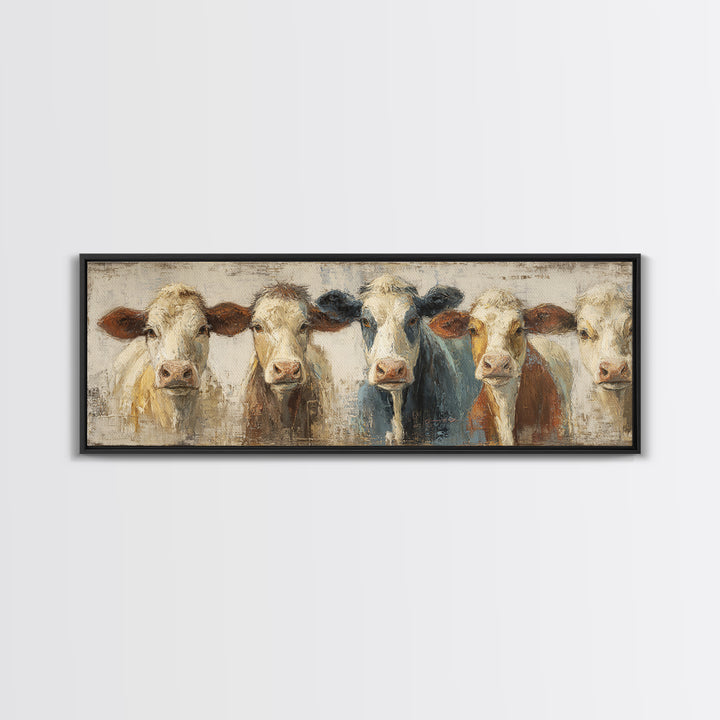 Cow Portrait with Gentle Farmhouse Personality Framed Canvas Print, Country Art, Contemporary Art, Farmhouse Decor, Country, COU-3x1-68