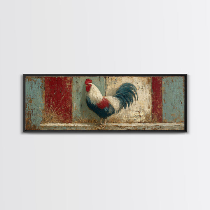 Rooster in Bold Folk Art Color Framed Canvas Print, Country Art, Eclectic Wall Art, Farmhouse Decor, Fine Art, Country, COU-3x1-69