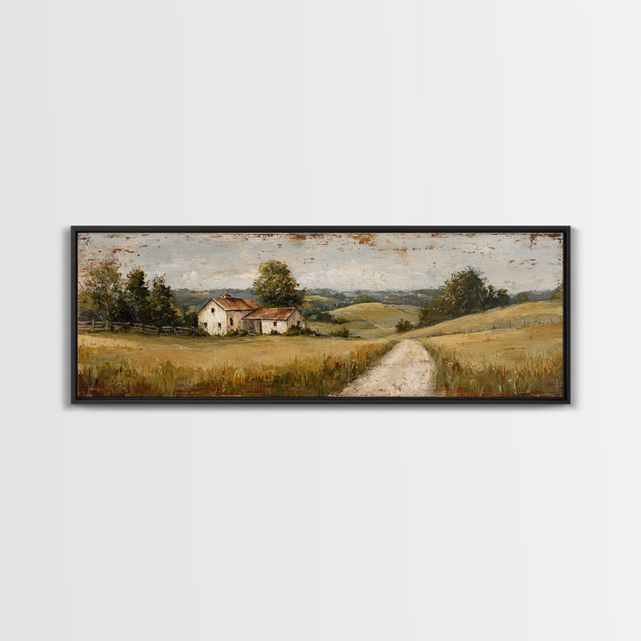 Country Road Disappearing into Green Hills Canvas Print, Country Art, Oil Painting, Farmhouse Decor, Fine Art, Country, COU-3x1-71